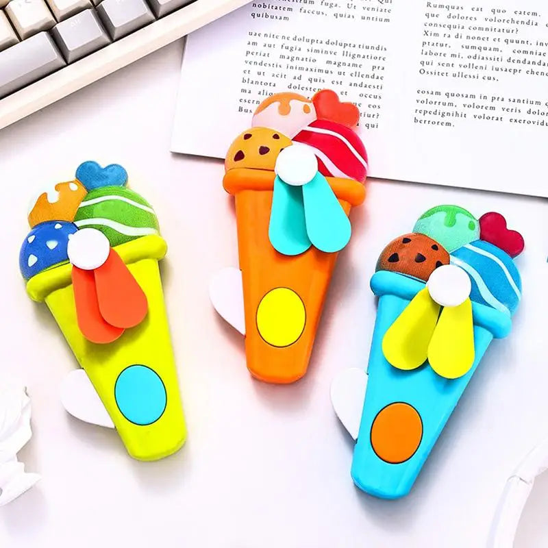 Cartoon Mini Hand Pressure Fan – Ice Cream Design for Kids & Adults Novelty Mini Fan Nixie 1pcs randomly sentA