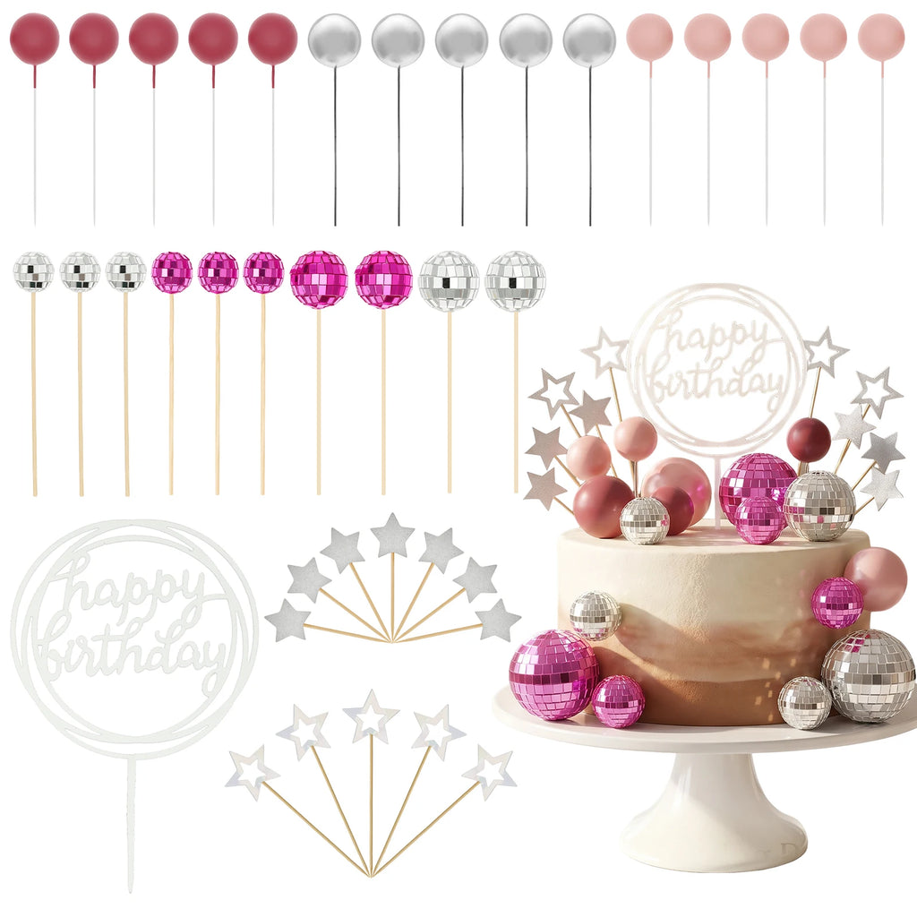 Disco Ball Cake Topper Set – Birthday & Party Decoration Cake Topper Set Nixie