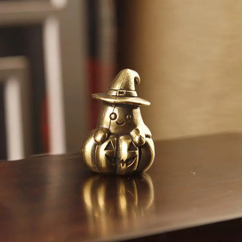 Vintage Brass Halloween Ghost Pumpkin Figurine – Witch Hat Statue Halloween Brass Figurine Nixie