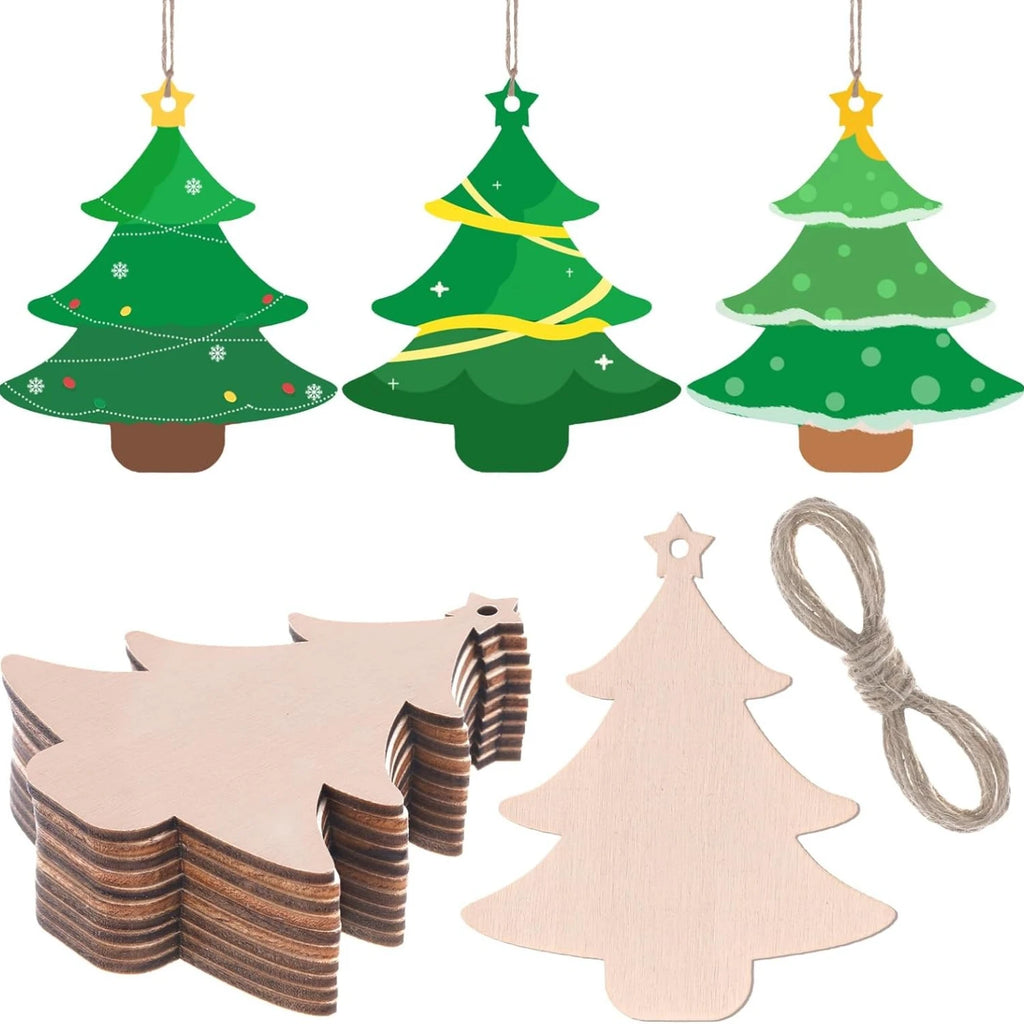 20Pcs Wood Christmas Tree Slices DIY Ornaments & Jute Rope Wood Craft Ornaments Nixie
