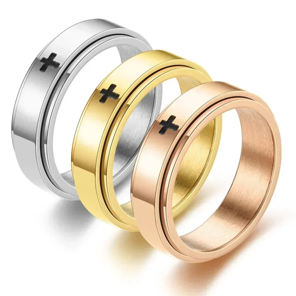 Retro Cross Rotating Fashion Ring Zinc Alloy Crystal Accents Fashion Ring Nixie