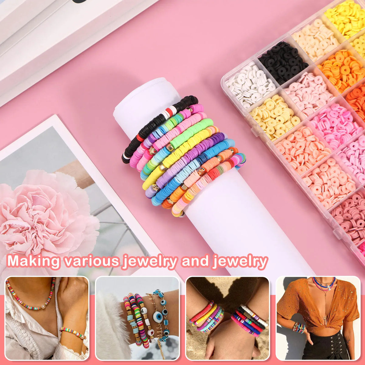 Clay Beads Bracelet Making Kit – 7800+ Pcs, 60 Colors DIY Bead Craft Kit Nixie