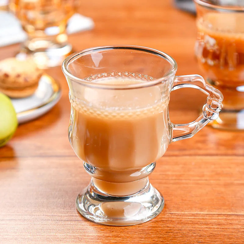 Retro European Glass Coffee Cup with Handle | Elegant Teacup Glass Coffee Cup Nixie