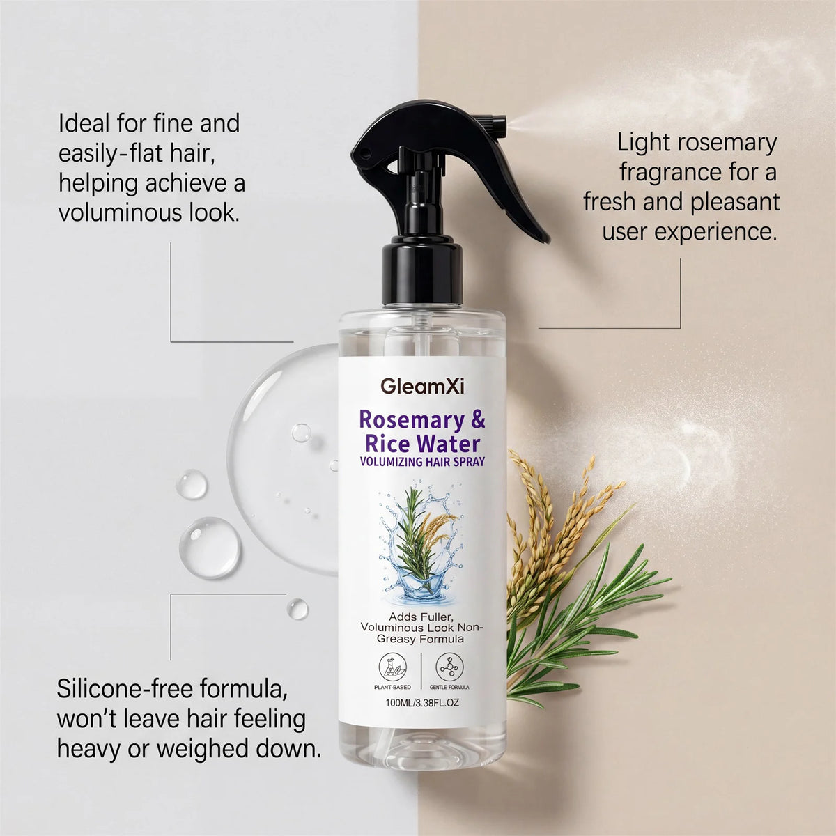 OceAura Rosemary Rice Water Hair Spray Serum – All Hair Types Hair Spray Serum Nixie