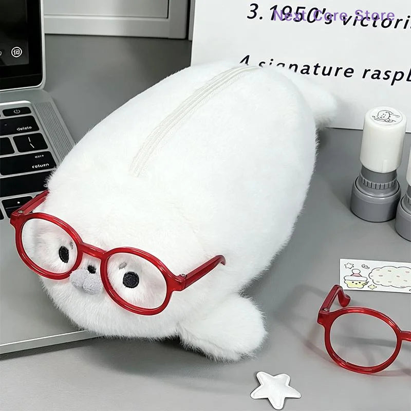Cute Plush Seal Pencil Case – Large Capacity Stationery Bag Plush Pencil Case Nixie