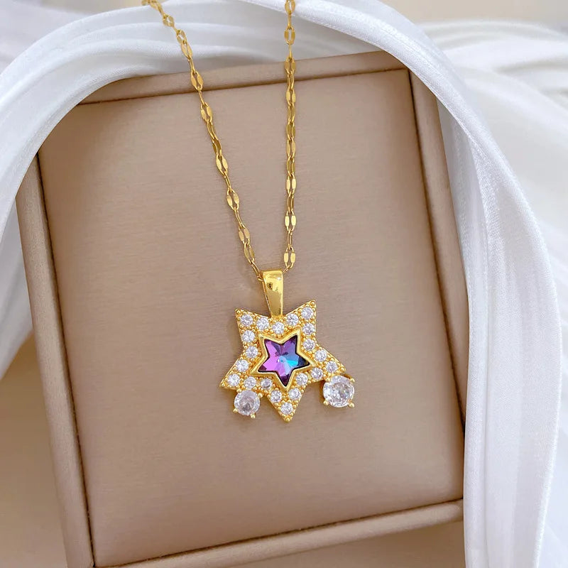 Luxury Star Pendant Necklace – Gold Stainless Steel Choker Women Pendant Necklace Nixie