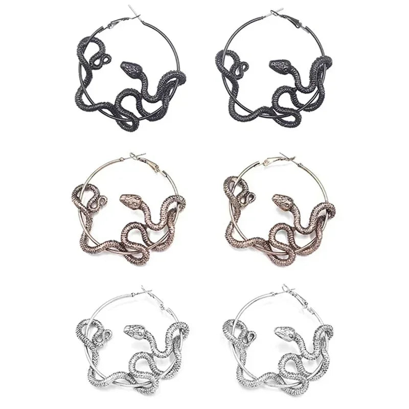 Punk Snake Hoop Earrings – Antique Black Unisex Statement Jewelry