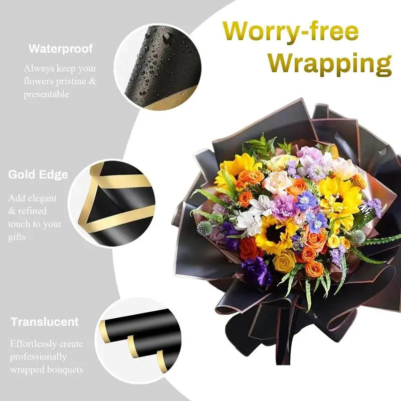 20 Sheets Gilt Edge Flower Wrapping Paper Korean Style DIY Floral Wrapping Paper Nixie