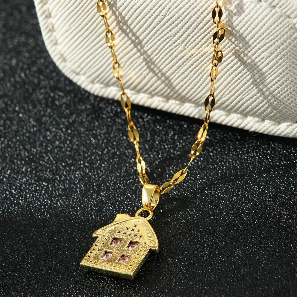 Women's Gold Copper Pendant Necklace | Zircon & Steel Chain Pendant Necklace Nixie