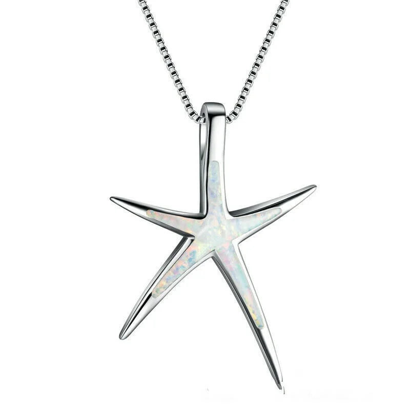 Starfish Simulated Opal Glass Pendant Necklace – Mood Tracker Pendant Necklace Nixie White