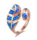 White Simulated Opal Leaves Ring | Adjustable Silver Band Fashion Ring Nixie Blue