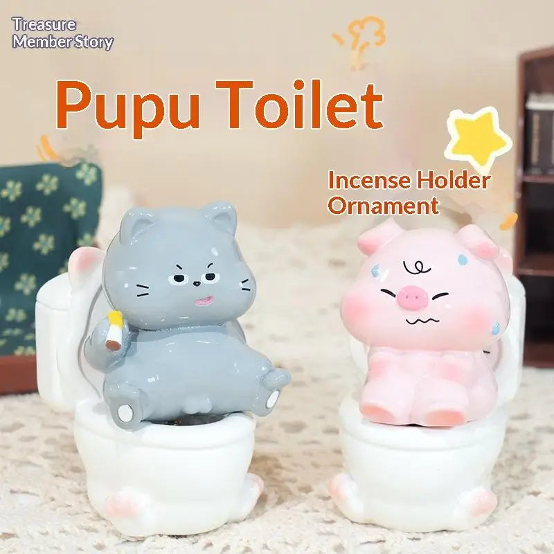 Cute Pig Toilet Figurine – Whimsical Mini Desk Ornament Decorative Figurine Nixie