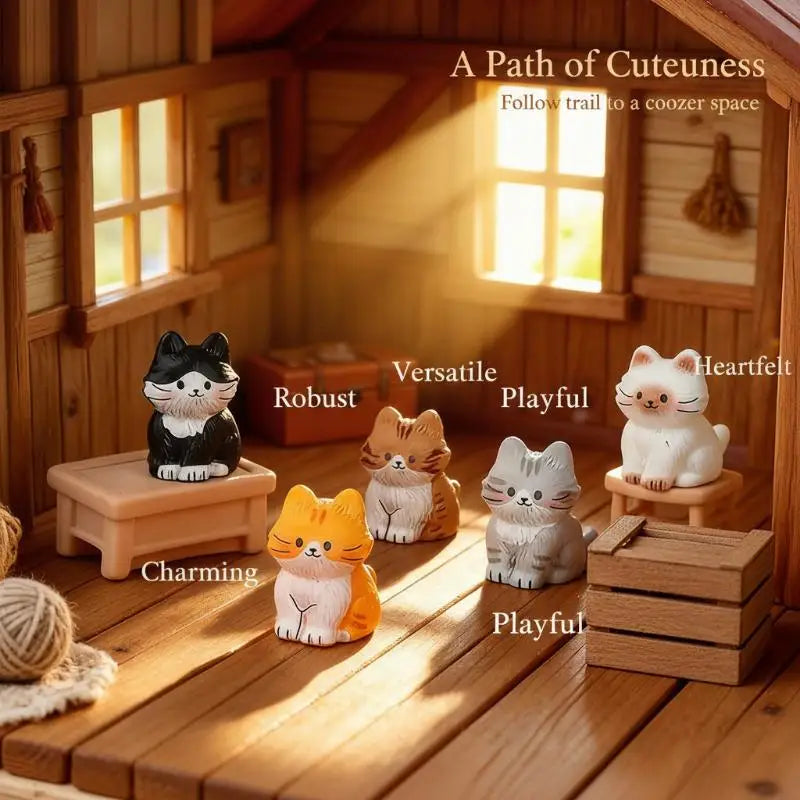 5PCS Mini Cat Resin Figurines – Terrarium & Home Decor Resin Figurine Set Nixie