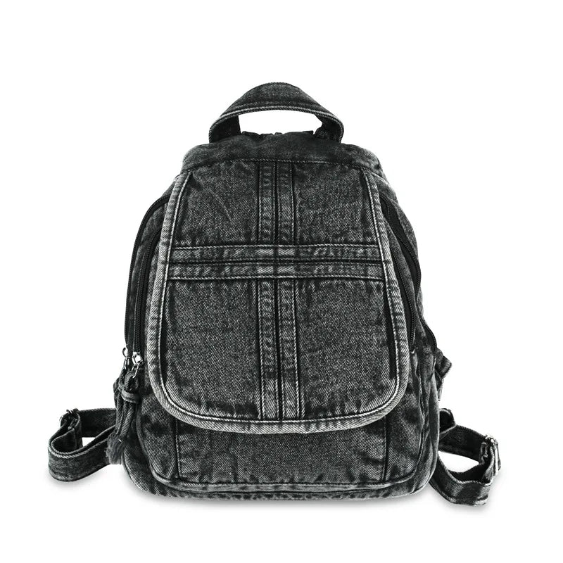 Vintage Washed Denim Backpack & Crossbody Shoulder Bag Denim Backpack Nixie Gray