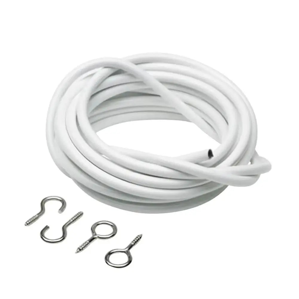 Curtain Spring Wire Cable 2–5M with Hooks & Eyes | White
