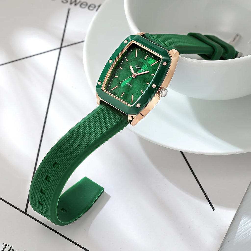 Timetti Square Quartz Watch – Silicone Strap Casual Style Quartz Wrist Watch Nixie