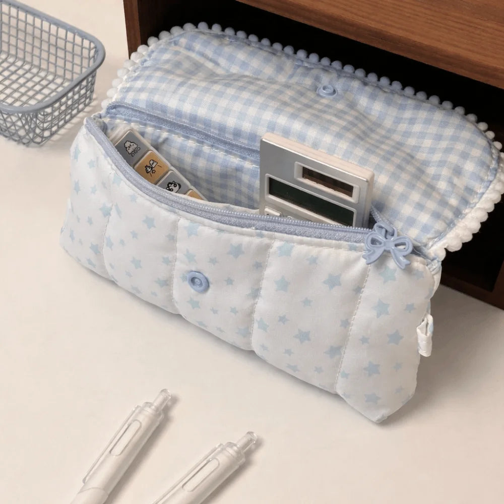 Kawaii Quilted Bunny Pencil Case – Large Flip-Top Pouch Pencil Case Nixie
