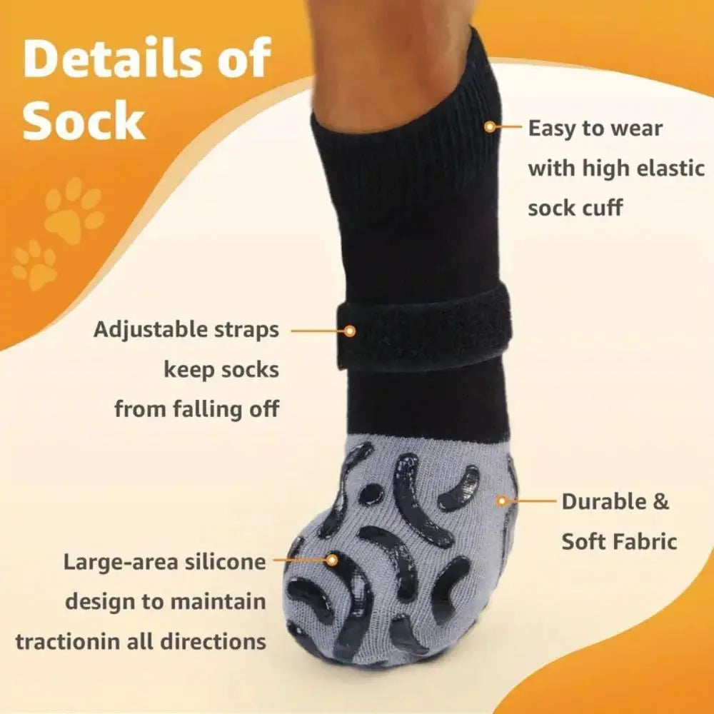4PCS Anti-Slip Dog Socks – Cotton Paw Protectors XS–XL Dog Paw Socks Nixie