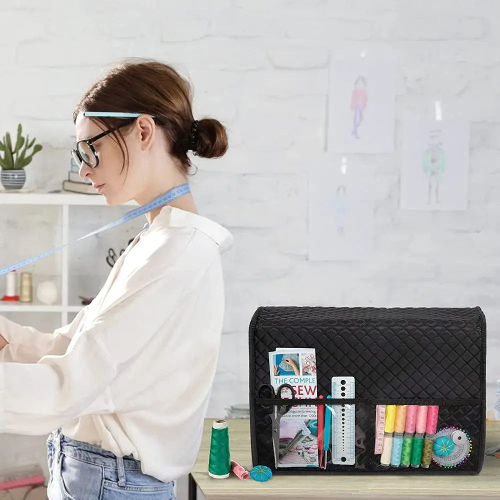 Sewing Machine Dust Cover PVC Waterproof with Storage Pockets