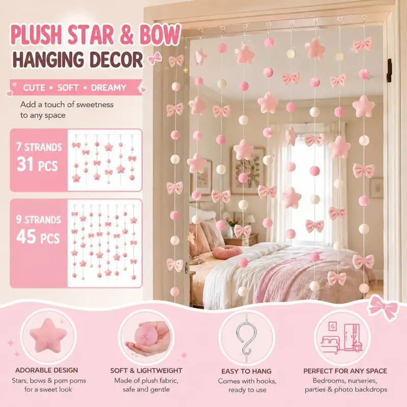 Pink Plush Heart Hanging Decor 26Pcs | Party & Wall Ornaments Hanging Party Decor Nixie