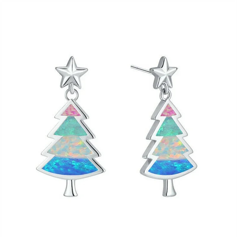 Christmas Tree Opal Stud Earrings – Silver Plated Gift Jewelry Stud Earrings Nixie