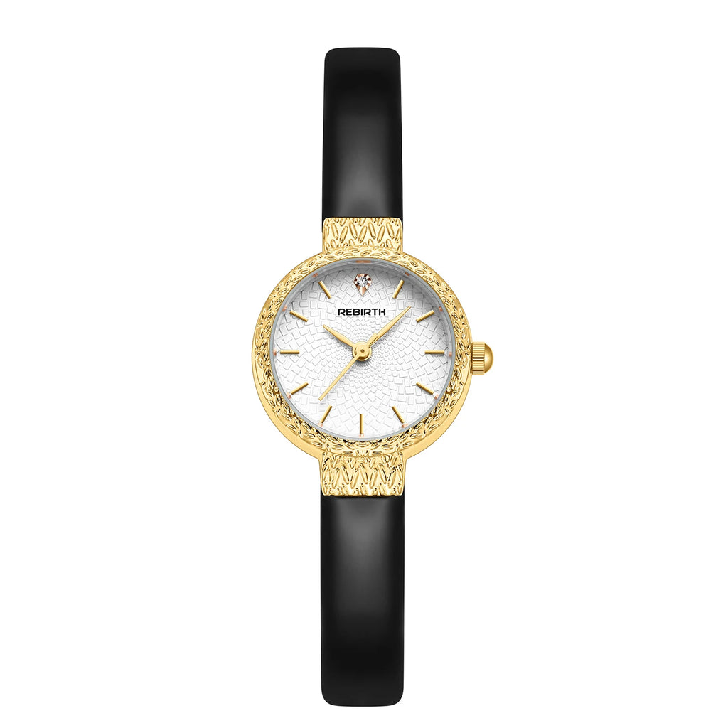 Roman Scale Quartz Watch – Leather Band, Water Resistant Quartz Wristwatch Nixie Gold