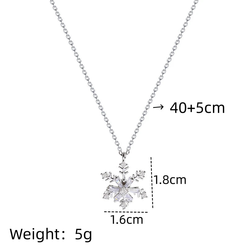 Rotating Snowflake Pendant Necklace | Zircon & Stainless Steel