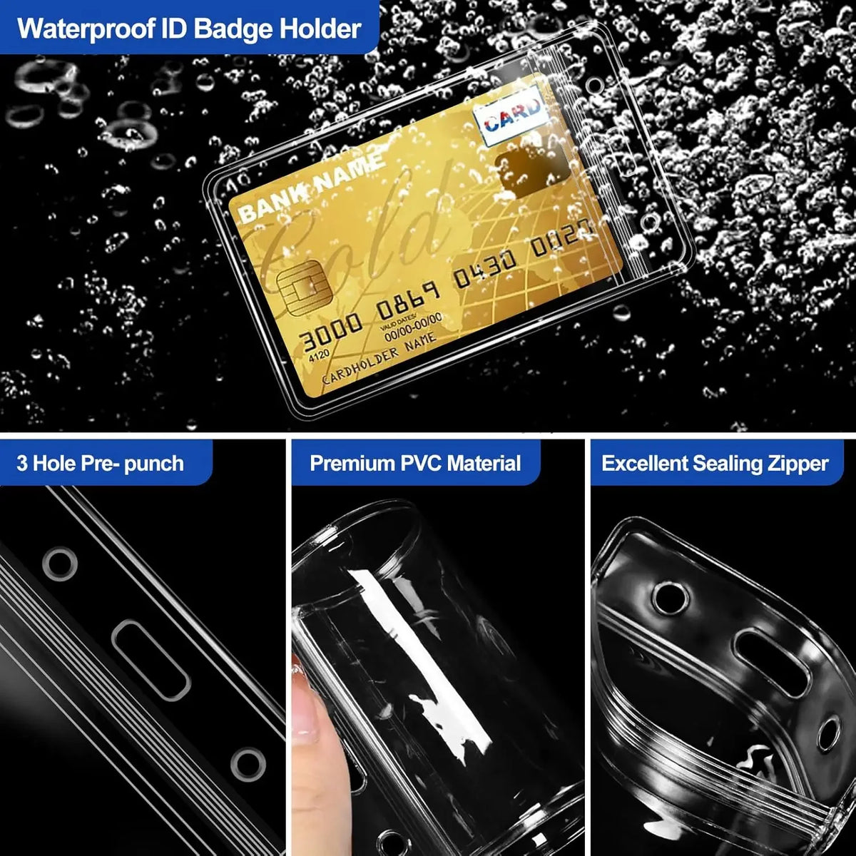 Transparent Waterproof ID Badge Holders with Resealable Zip ID Badge Holder Nixie