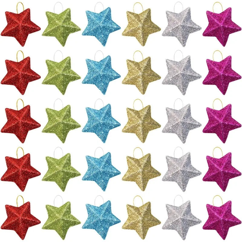 30Pcs Glitter Star Ornaments – Holiday Wreath & Party Decor Holiday Ornaments Nixie 30pcs