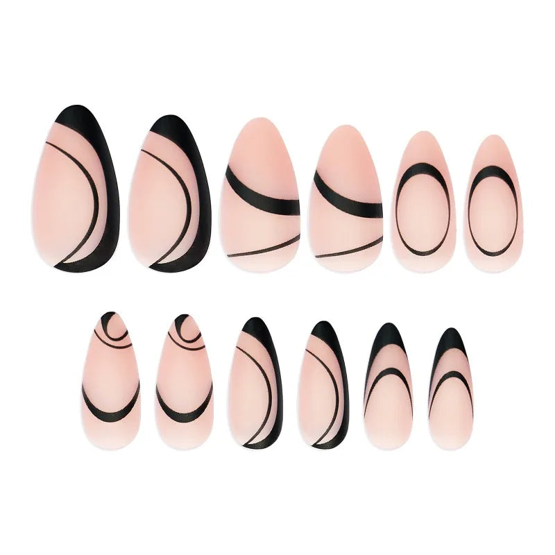 French Press On Nails – Rhinestone & Zinc Alloy Lines Design