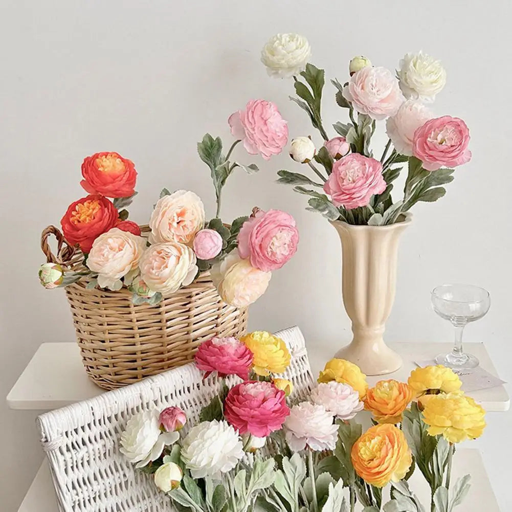 Silk Artificial Ranunculus 2-Head Faux Flower Stem | Home Decor Artificial Silk Flower Nixie