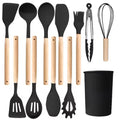 12-Piece Silicone Kitchen Utensil Set – Wooden Handles Kitchen Utensil Set Nixie black