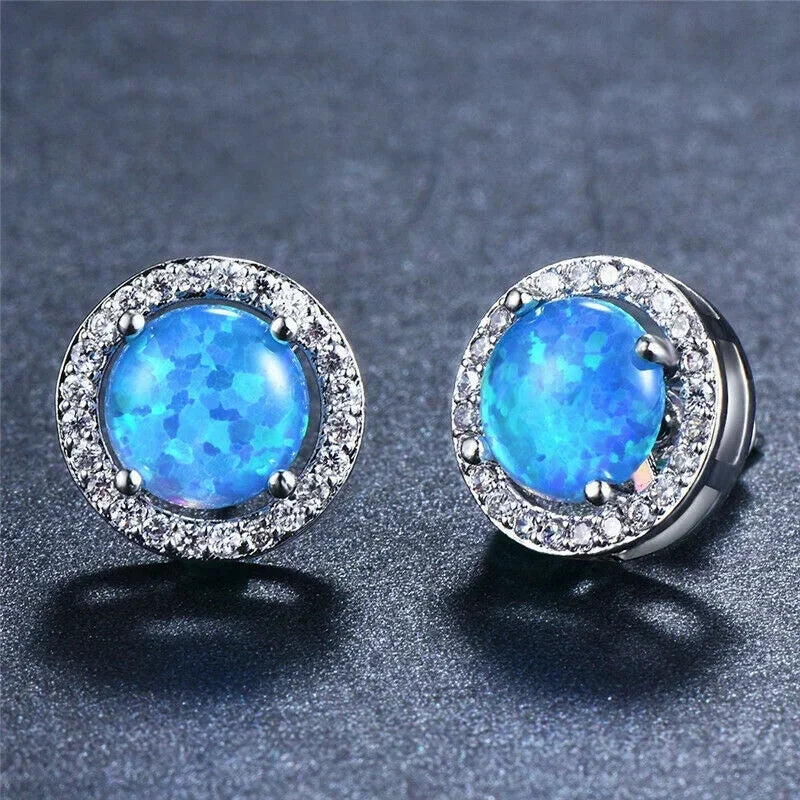 Blue Simulated Opal Crystal Rhinestone Round Stud Earrings Stud Earrings Nixie