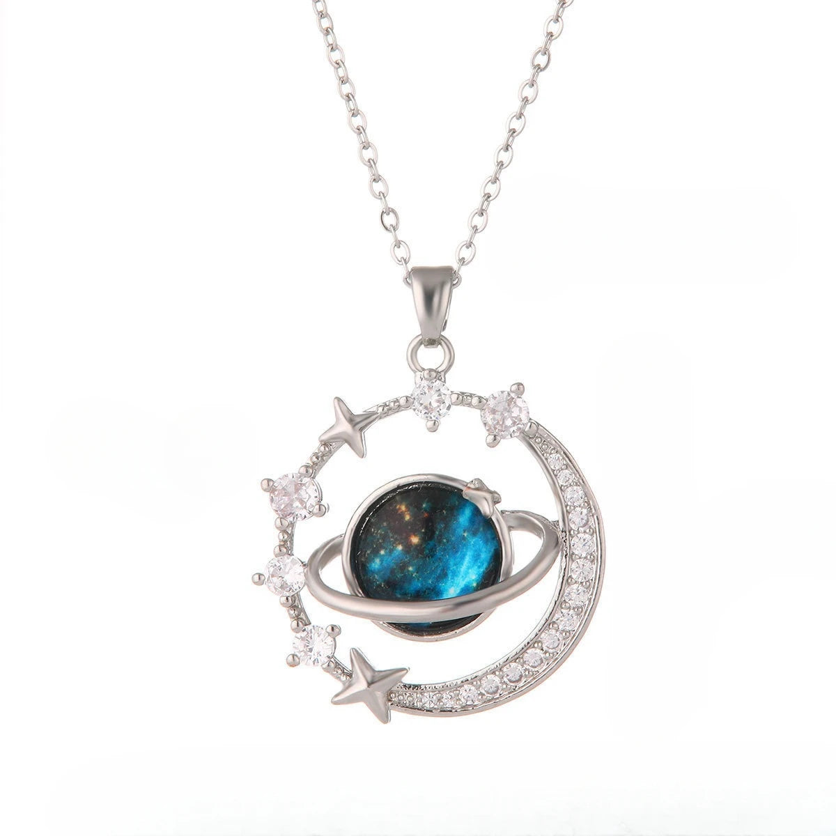 Blue Galaxy Zircon Pendant Necklace for Women | Stainless Steel