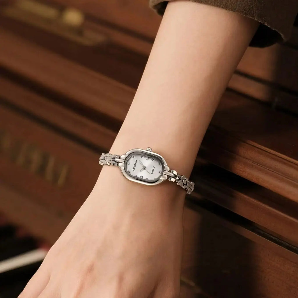REBIRTH Women's Retro Oval Quartz Watch | Diamond Chain Band Women's Quartz Watch Nixie