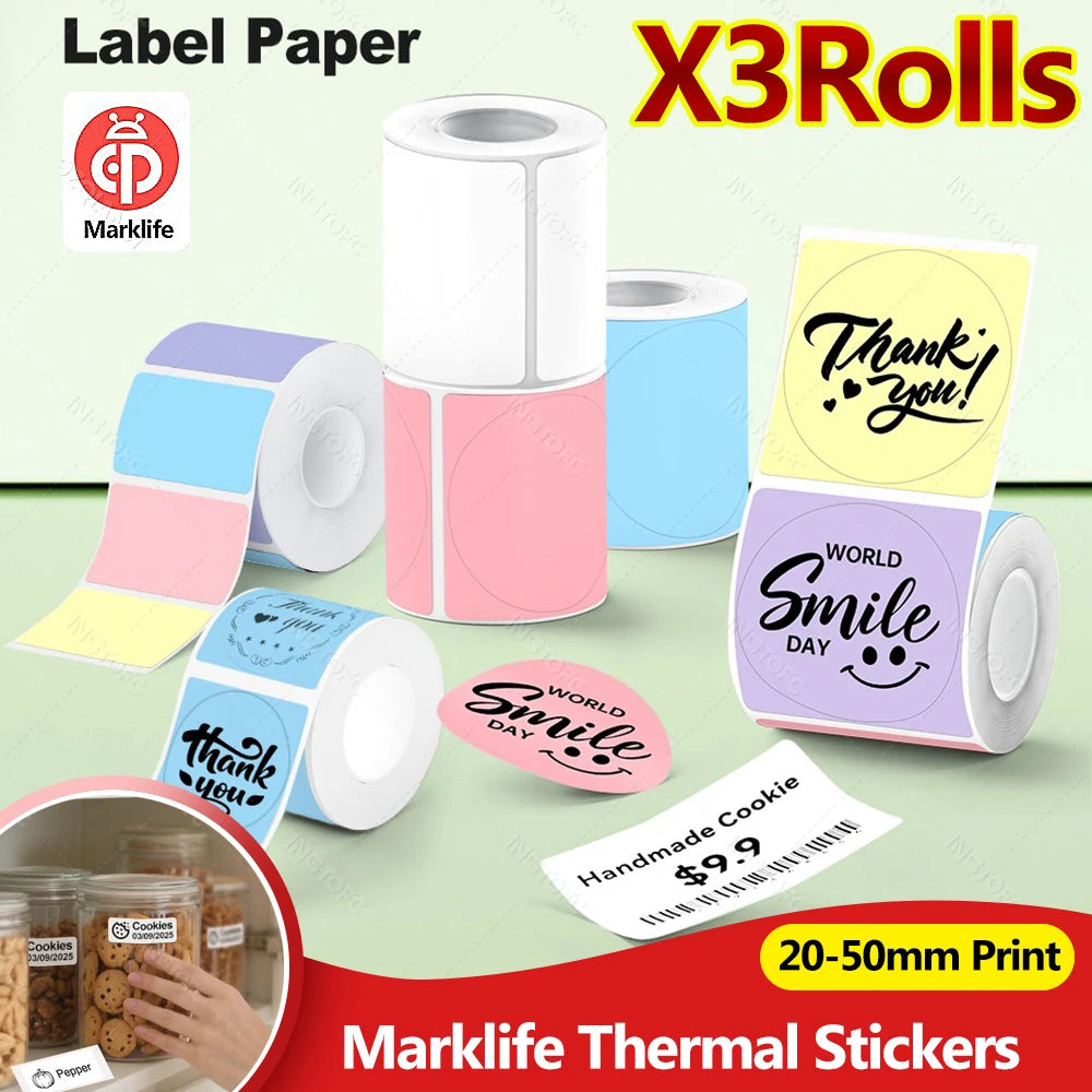 3-Roll Thermal Labels for Marklife P50 – White & Transparent Thermal Label Rolls Nixie