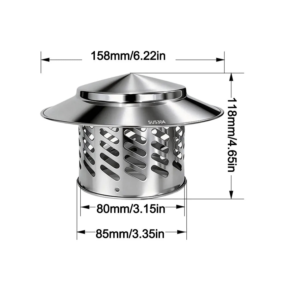 Stainless Steel Chimney Cap Rainproof Cover 80–200mm