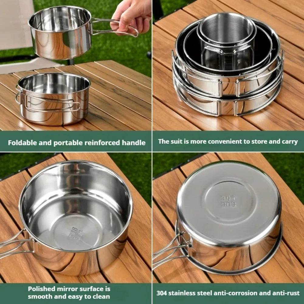 12-Piece Camping Cook Set – 304 Stainless Steel Pots & Pans Camping Cookware Set Nixie