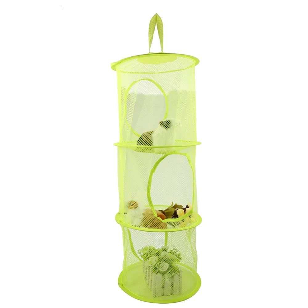 Foldable 3-Tier Mesh Hanging Storage Basket | Polyester Hanging Storage Basket Nixie