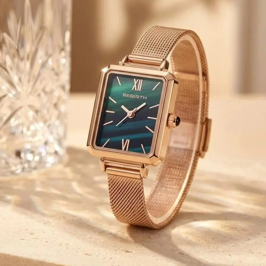 REBIRTH Retro Quartz Watch – Stainless Steel Numberless Dial Quartz Fashion Watch Nixie Rose