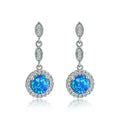 Silver-Plated Blue Simulated Opal Long Drop Dangle Hook Earrings Dangle Hook Earrings Nixie green