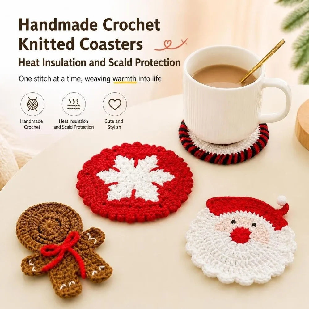 Hand-Knitted Christmas Crochet Coaster | Gingerbread Man Cup Mat Crochet Coaster Nixie