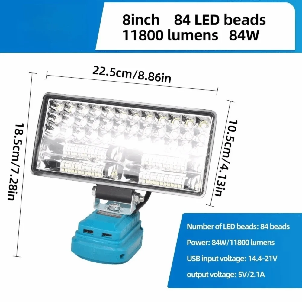 LED Work Light 4/8 Inch for Makita 18V Battery + 2 USB Ports LED Work Light Nixie
