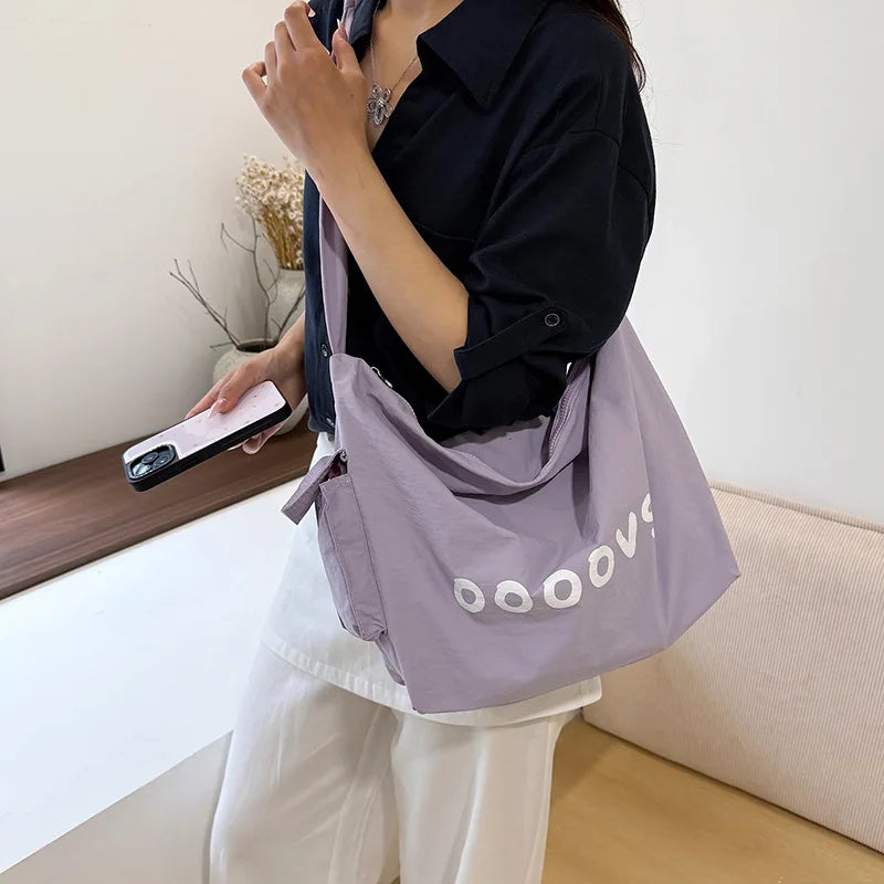 Korean Style Large Canvas Tote Bag – Letter Print Crossbody Canvas Tote Bag Nixie