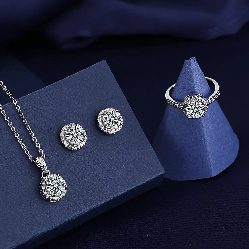 Round CZ Cubic Zirconia Jewelry Set – Necklace, Earrings & Ring Jewelry Set Nixie