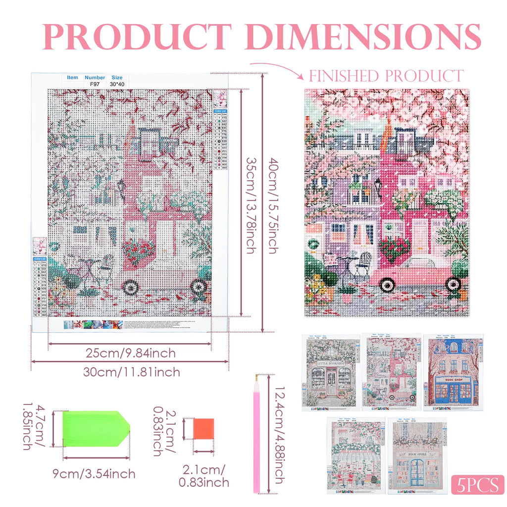 5-Pack Pink Book Shop 5D Diamond Art Kit for Adults | DIY Craft Diamond Art Kit Nixie