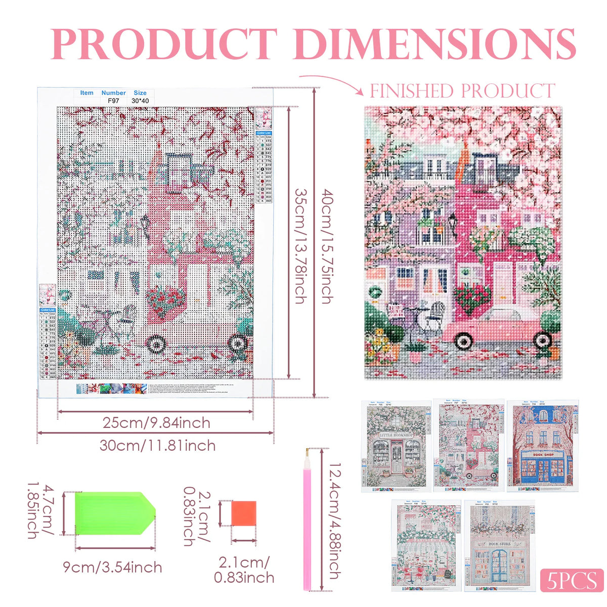 5-Pack Pink Book Shop 5D Diamond Art Kit for Adults | DIY Craft Diamond Art Kit Nixie