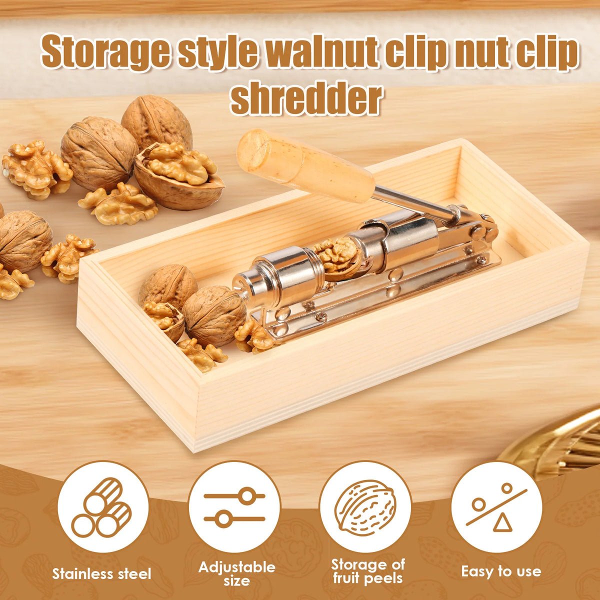 Pecan Nutcracker Stainless Steel & Wood Nut Cracker Tool