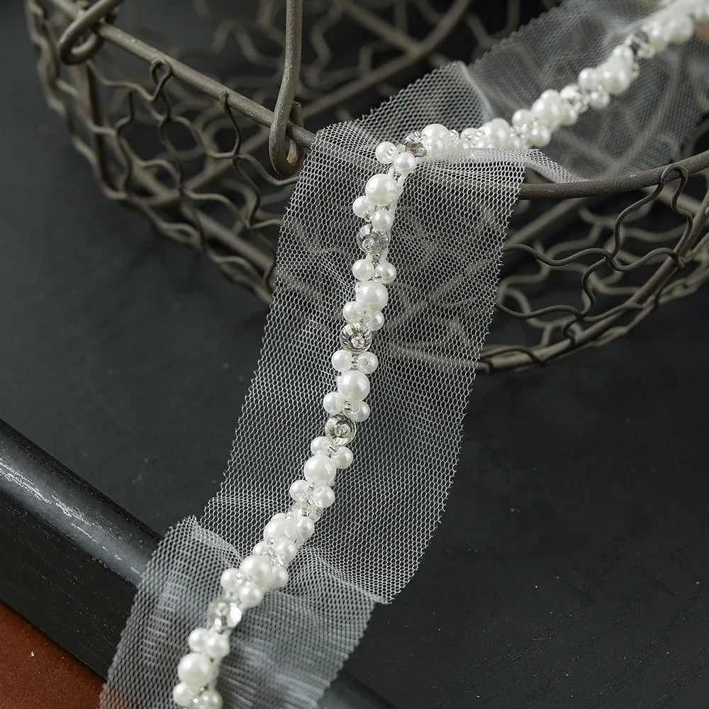 Pearl Beaded Rhinestone Lace Trim Ribbon for DIY Sewing Lace Trim Ribbon Nixie L White Bead 8mm