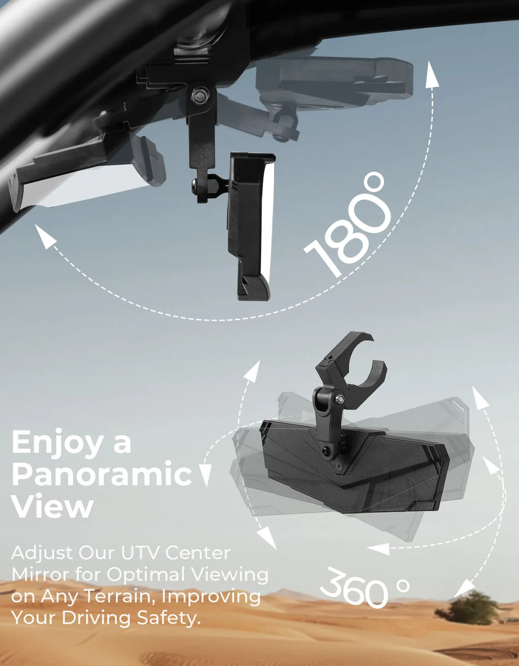 UTV Center Rear View Mirror – 360° Adjustable Aluminum Clamp UTV Rear View Mirror Nixie